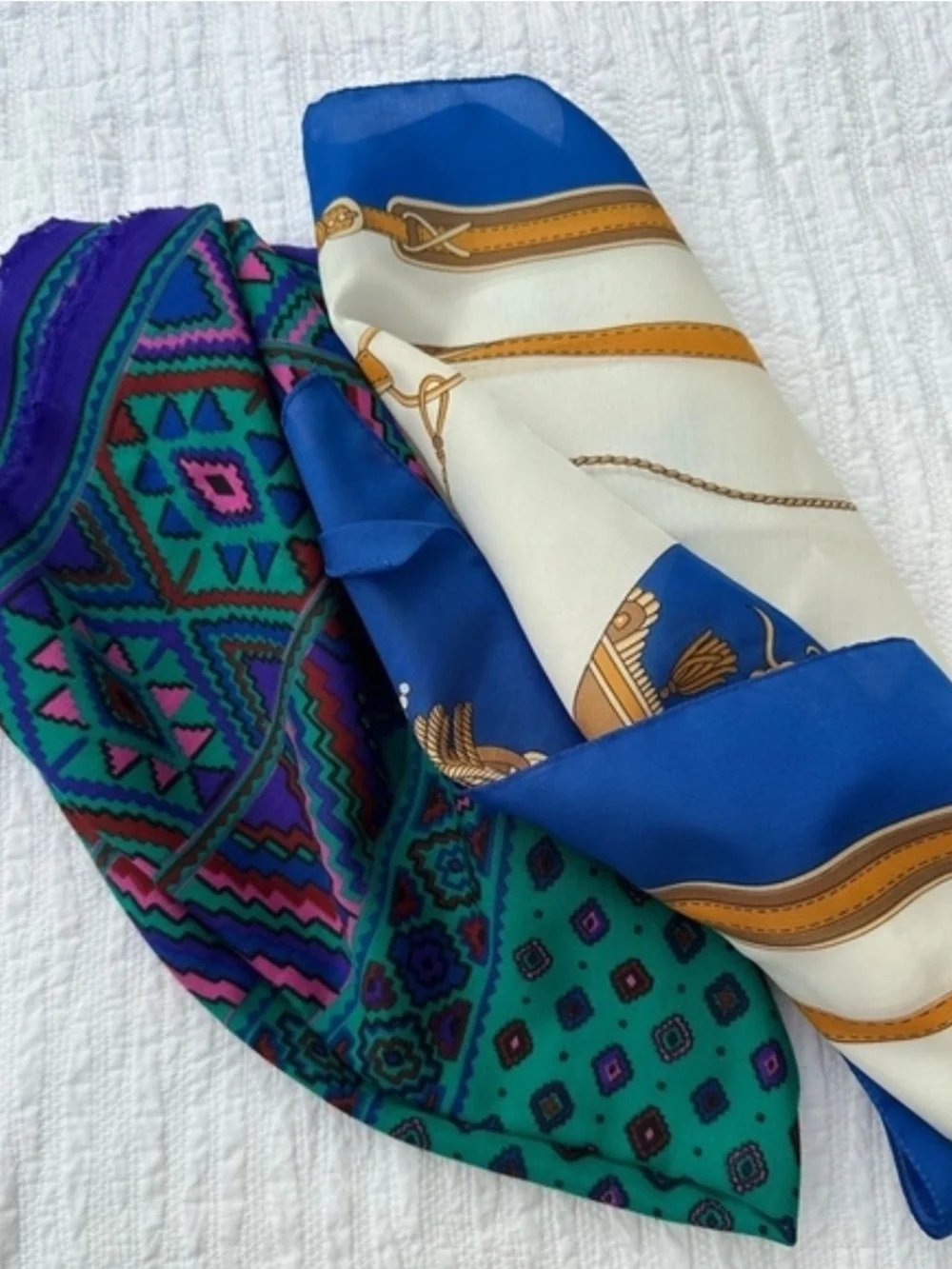 2 - Jeune de Paris Blue Printed Silk-Feel Scarf.